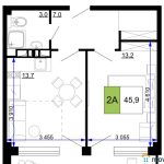 Продажа 1-комнатных апартаментов от застройщика, 47.96 м², Анапа, шоссе Симферопольское, Корпус                                                     2